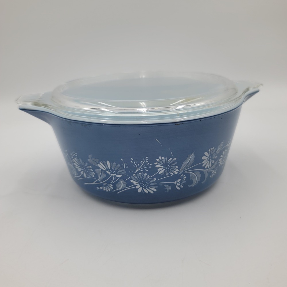 Vintage Pyrex Colonial Mist 475-B Blue Floral Casserole Dish with Lid 2.5 Qt